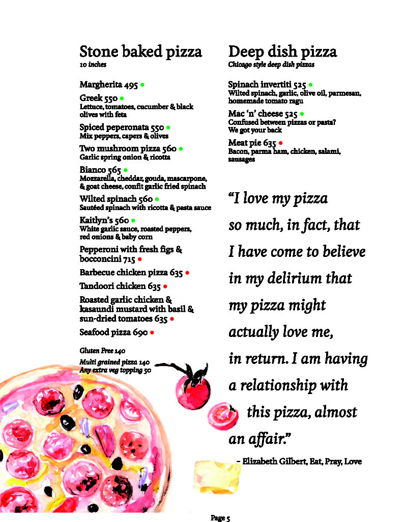 Menu Mockingbird Cafe bar