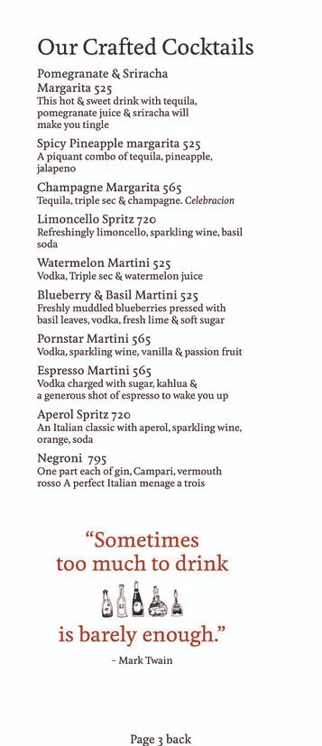 Drink Menu Page 3 Back