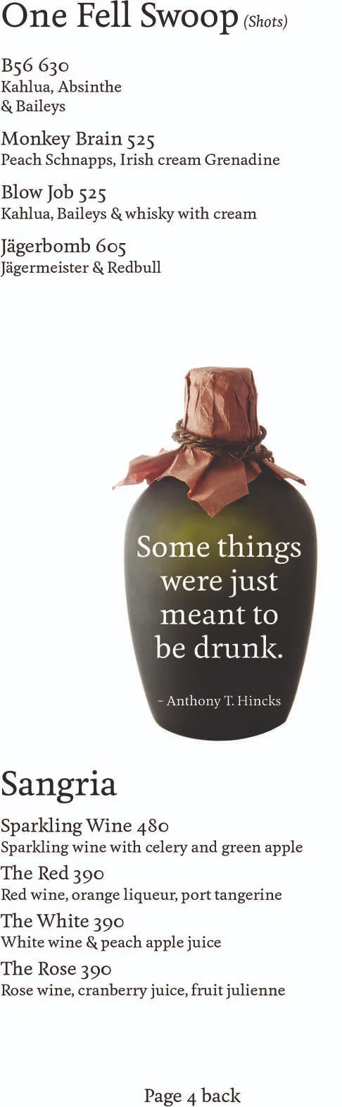 Drink Menu Page 4 Back