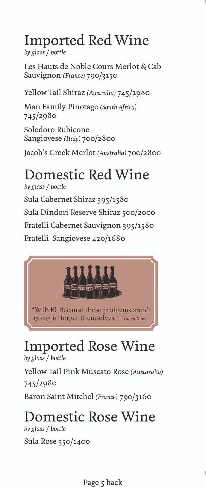 Drink Menu Page 5 Back